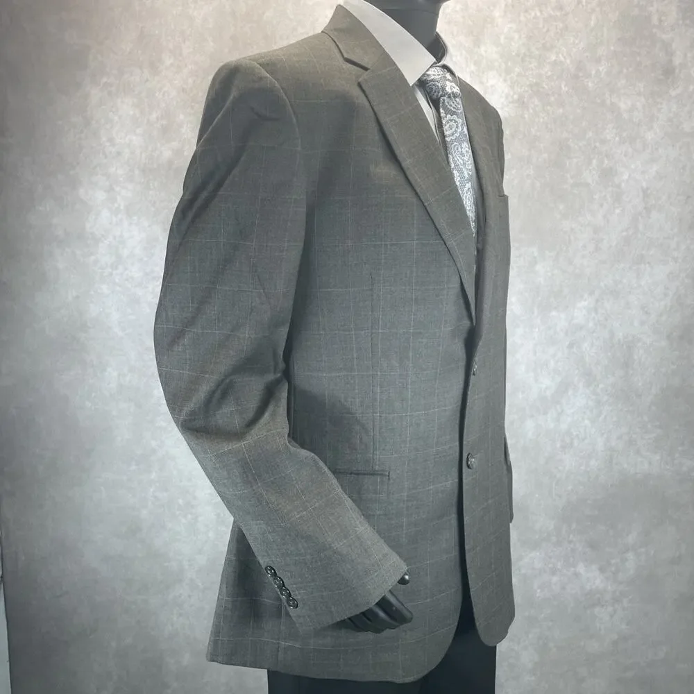 Jos A Bank 43 L Gray Traveler's Tailored Fit 100% Wool Blazer Jacket Window Pane